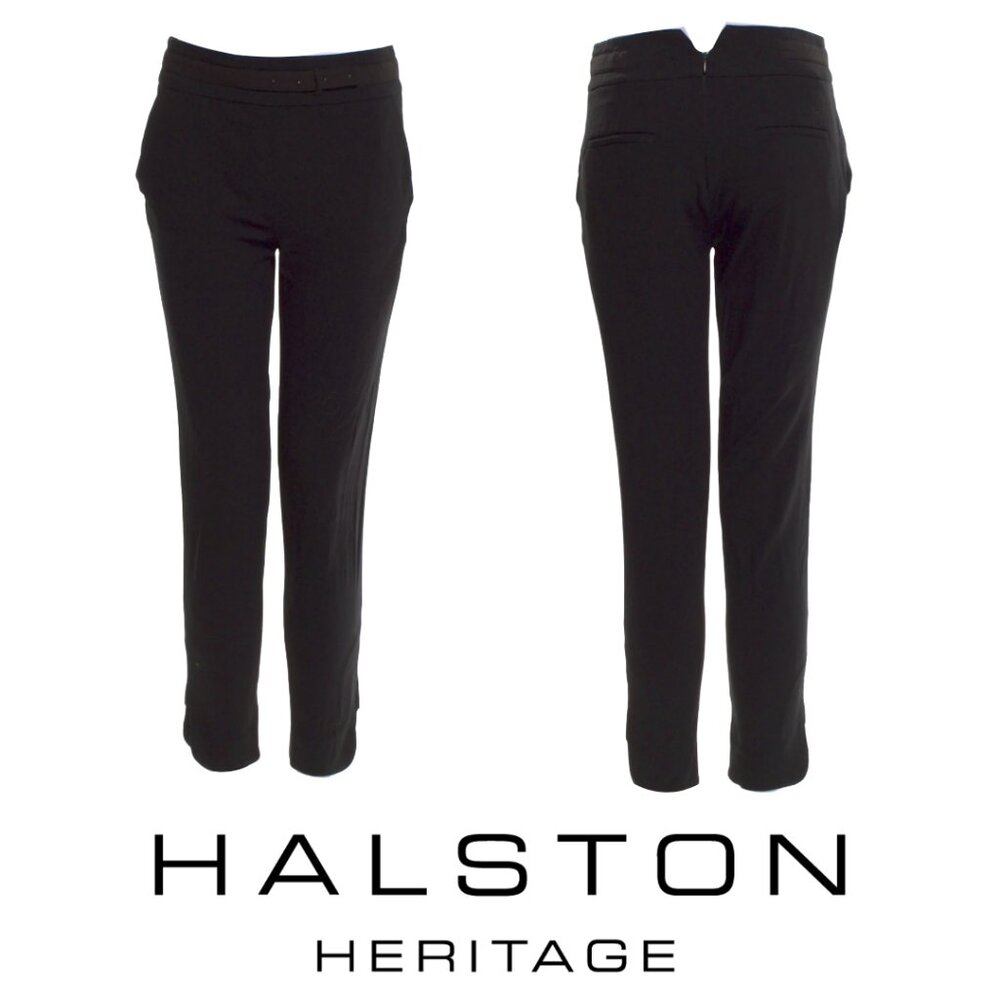 Halston Heritage Black Curved Hem Dress Pants Slacks Minimalist Career Office